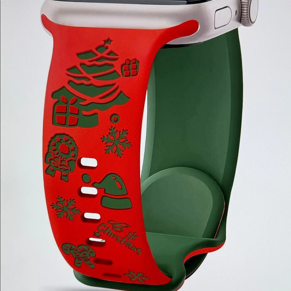 Festive Christmas Red and Green Engraved Silicone Smartwatch Band